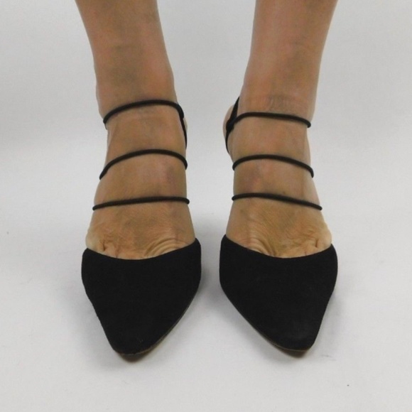 Chanel Vintage Black Suede Strappy Point Toe Heels - Picture 2 of 8